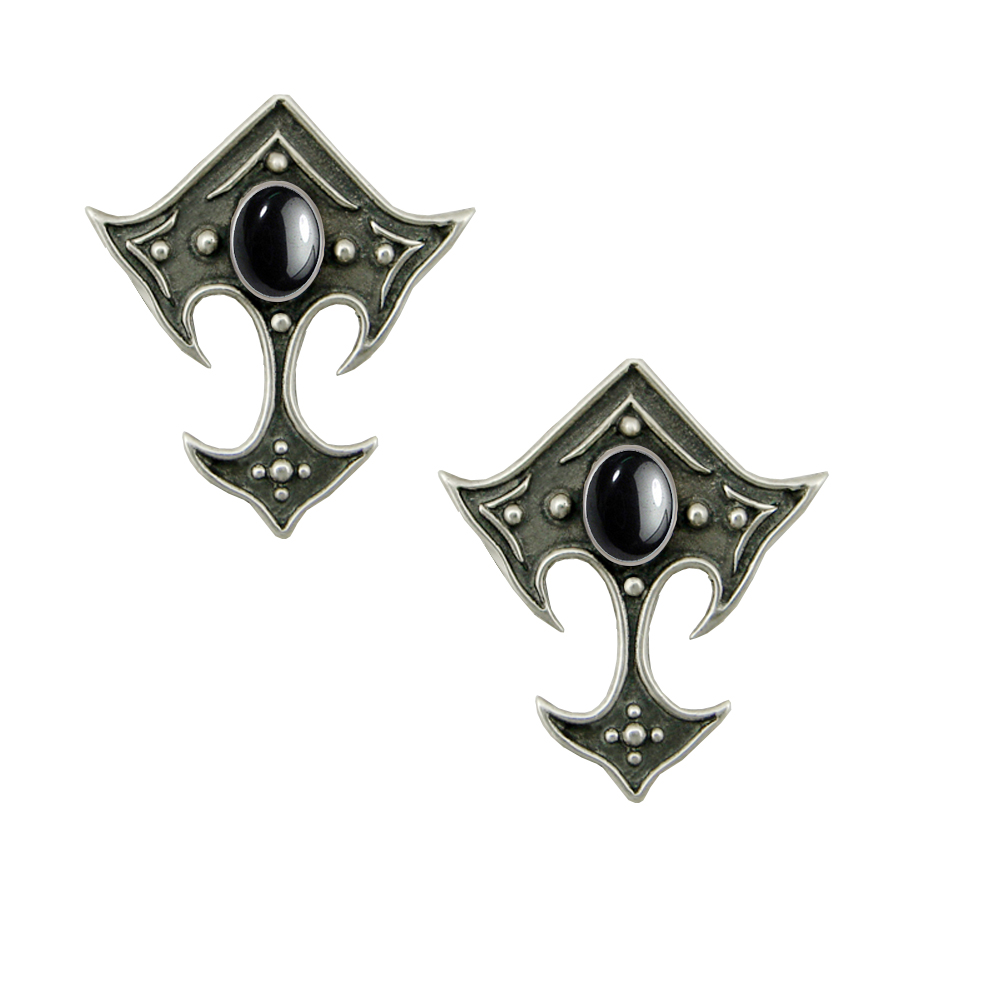 Sterling Silver Gothic Inspired Designer Drop Dangle Earrings With Hematite